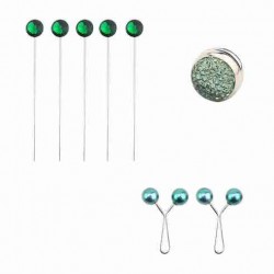 Scarf and Shawl Jewelry Set Green 8 Pieces