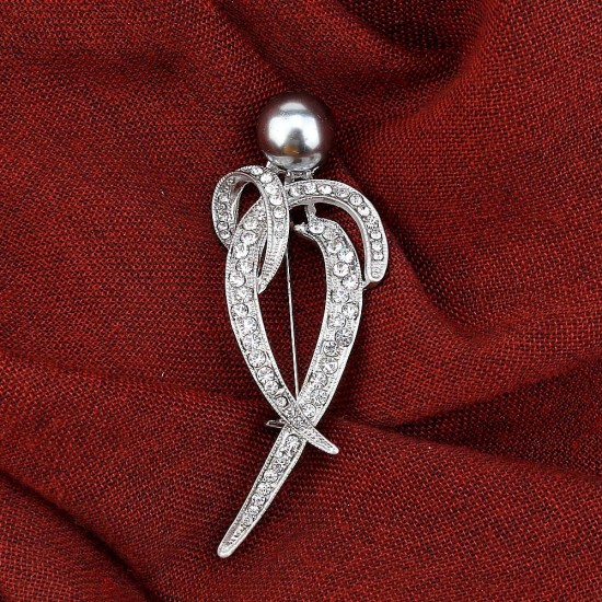 Stone And Pearl Silver Color Brooch Stone And Pearl Silver Color Brooch