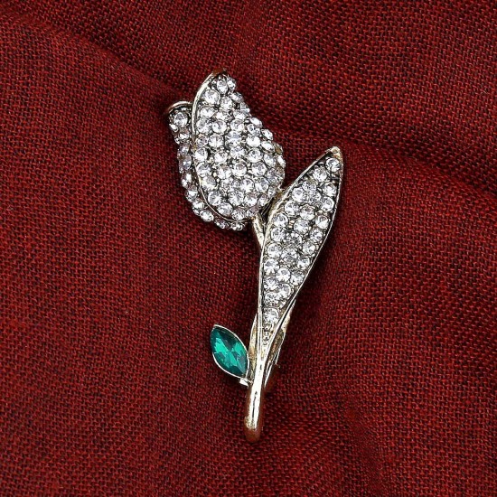 Crystal Stone Tulip Brooch Green Crystal Stone Tulip Brooch Green