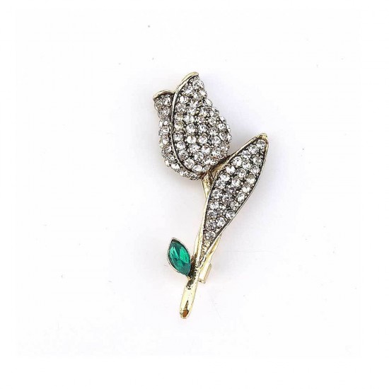 Crystal Stone Tulip Brooch Green Crystal Stone Tulip Brooch Green