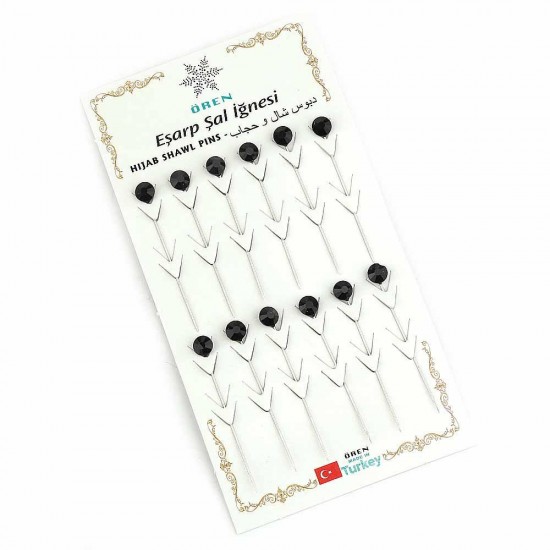 Crystal Black Stone Scarf Shawl Needle 12 Pcs
