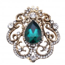 Gold color green stony motif brooch