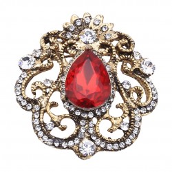 Gold color red stony motif brooch