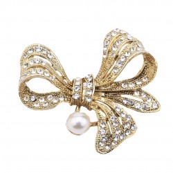 Golden Color Pearl Bow Brooch