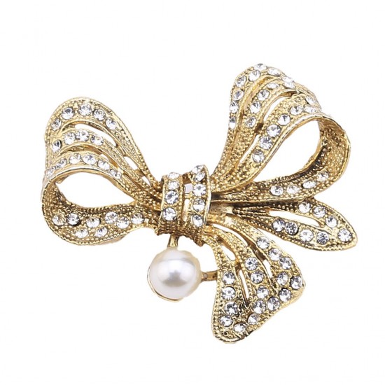 Golden Color Pearl Bow Brooch Golden Color Pearl Bow Brooch