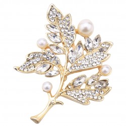 Golden Color Pearl Leaf Brooch